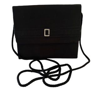 Square Satin Mini Bag With Fold-over Top and Magnetic Closure Rhinestone…